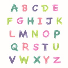 Colorful illustrations of English letters on a white background child