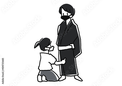 Fototapete 奄美大島紬の体験イラスト 着付けする男性 マスク付き 美貴 才木 Fototapete 奄美大島紬の体験イラスト 着付けする男性 マスク付き 美貴 才木