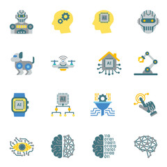 Artificial Intelligence color flat icons set 2.