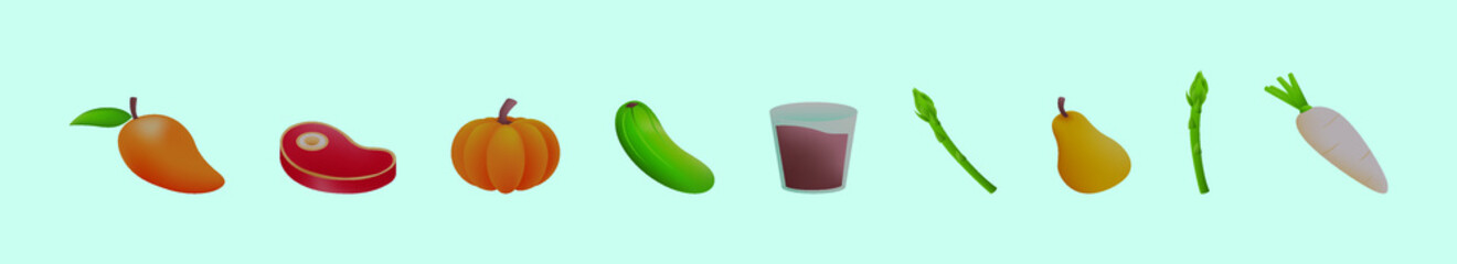 set of healthy food cartoon icon design template with various models. vector illustration isolated on blue background