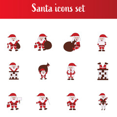 Set Of Santa Claus Icon In Flat Style.