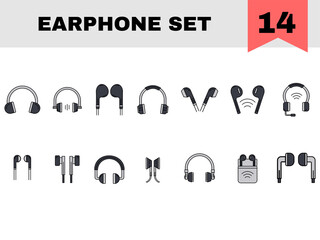 Set of Earphone Or Headphone Icon In Gray Color.