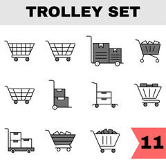 Set Of Shopping Or Push Cart Icon In Grey And White Color.