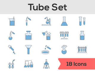 Set Of Lab Tube Icon Set In Blue Color.