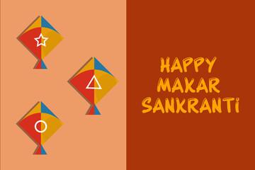 illustration of happy makar sankranti holiday harvest festival of andhra pradesh telangana greeting abstract background with cartoon beautiful colorful kites with text space vector. 