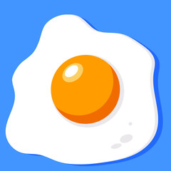 Fried egg flat vector illustration. Simple art on a blue background. 