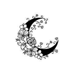 Crescent moon floral style, moon decoration element collection