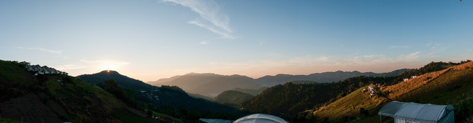 Panorama view of the sunset on the mountain in Mon Jam, Chiang Mai