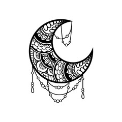 Crescent moon mandala style, moon decoration element collection