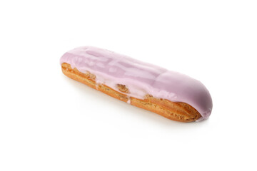 Delicious eclair with custard isolated on white background