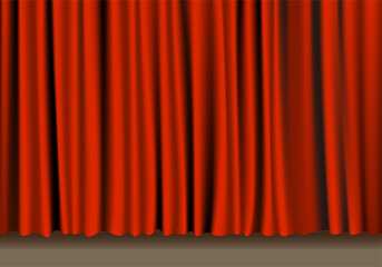 Illustration of a red curtain and a stage.