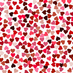 Hearts seamless pattern. Multicolored hearts from light to dark. Valentine s Day. On white background.