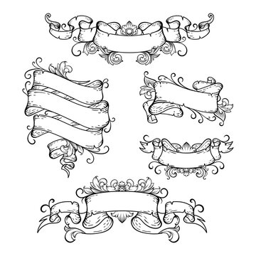 Hand drawn banner set with floral baroque