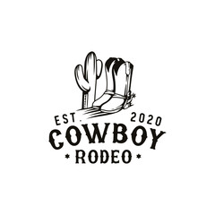 cowboy rodeo show vector vintage emblems, labels, badges and logos in monochrome style isolated