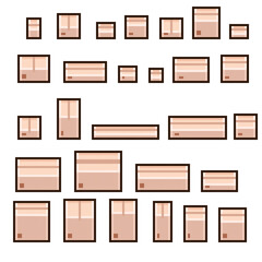 Cartons for transportation Pixel art. Box set pixel art. Vector illustration.