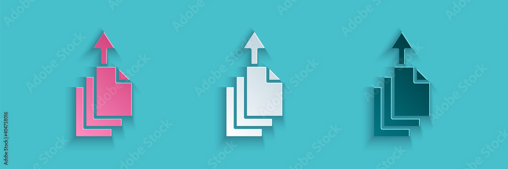 Poster paper cut data export icon isolated on blue background. paper art style. vector.