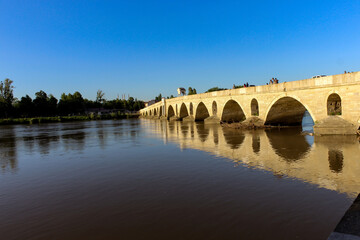 Fototapeta premium Beautiful Meric Bridge with Meric River in Edirne, Turkey.