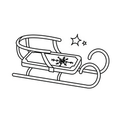 Black and white drawing of a sled. Clip art. Suitable for postcards, flyers, banners, invitations. Vector illustration for art therapy, antistress coloring book for adults and children.
