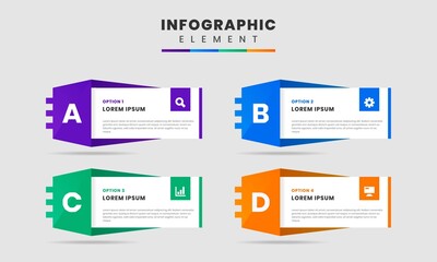 Vector Graphic of Infographic Element Design Templates with Icons and 4 Options or Steps. Suitable for Process Diagram, Presentations, Workflow Layout, Banner, Flow Chart, Infographic.