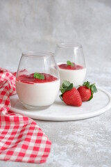 strawberry panna cota dessert in a glass 