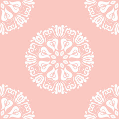 Orient vector classic pattern. Seamless abstract background with vintage elements. Orient pink and white background. Ornament for wallpaper and packaging