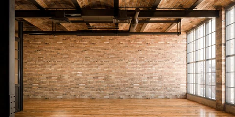 Washable wall murals Brick wall Empty Postindustiral Office Hall - panoramic 3d Visualization
