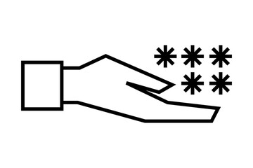 Cybersecurity outline icon. Social engineering concept. Thief hand with password. Simple line art isolated illustration