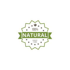 Green circle label of natural organic eco product vector illustration isolated.