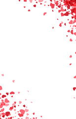 Fototapeta na wymiar Red hearts confetti frame on white background.