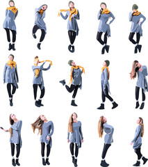 Obraz premium Set of stylish hipster woman made of artistic water color brush abstract shapes. Editable vector illustration. 