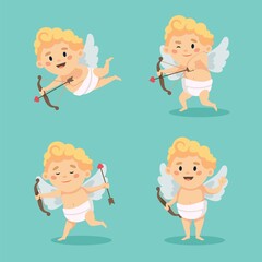 Fototapeta na wymiar Cute cupid character set isolated. Happy Valentine s day vector illustration in cartoon style