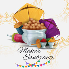 easy to edit vector illustration of Happy Makar Sankranti background with colorful kite - 404768007
