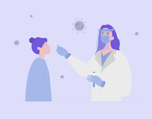 Obraz premium Doctor and patient doing Covid 19 nasal swab test