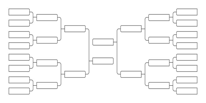 16 team tournament bracket championship template flat style design vector illustration isolated on white background. Championship bracket schedule for soccer, football, basketball, baseball or tennis.