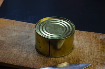 Canned food, shelf life food concept.