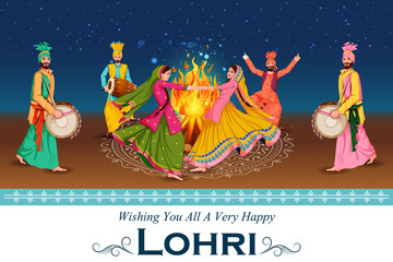 easy to edit vector illustration on Happy Lohri festival of Punjab India background - 404769833