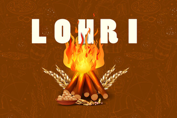 easy to edit vector illustration on Happy Lohri festival of Punjab India background - 404770073