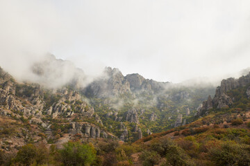 fog in a steep cliff