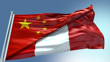 Naklejka na ściany i meble Double Flag China and Peru flag waving flag with texture background