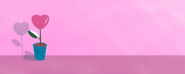 Valentine's day and Love concept, Heart flowers on pink background, copy space