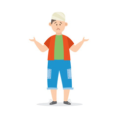 Cartoon child with head injury wearing a bandage. Injured boy