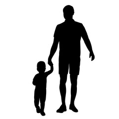 vector, isolated, black silhouette of a walking man with a child
