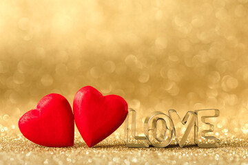 Wooden hearts and word love