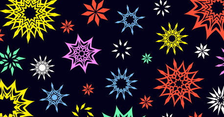 Abstract bright colorful fireworks. Illustration with color stars and sparks.