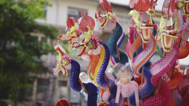 Chinese Dragon Puppet Made From Paper In Lunar New Year Festival