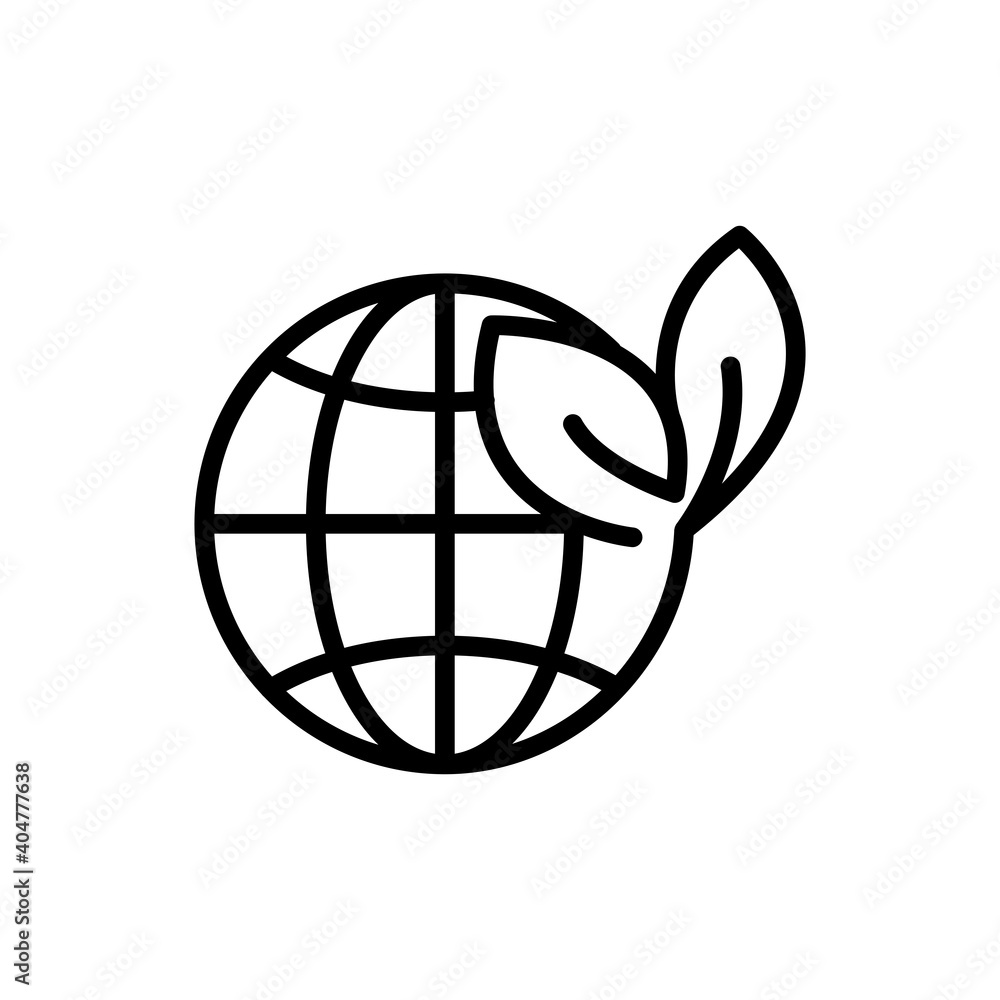 Poster earth line icon with leaf. planting trees symbol, wetlands. simple design editable. design template 