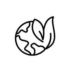 Earth line icon with leaf. planting trees symbol, wetlands. simple design editable. Design template vector