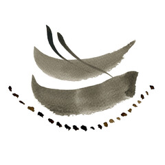 Watercolor abstract hand drawn illustration with a sepia textured flakes. A brown square picture with a white background. Cool centered composition in a white square.