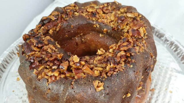 Food Concept POV Of Delicious Rum Cake, Rum Bundt Cake. In Most Of The Caribbean, Rum Cakes Are A Traditional Holiday Season Dessert, Descended From The Holiday Puddings (such As Figgy Pudding).