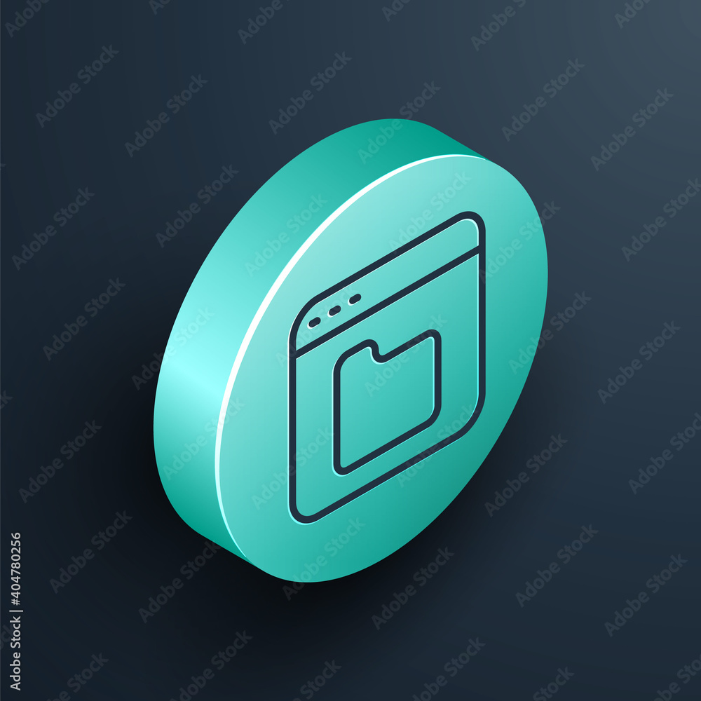 Aufkleber isometric line browser files icon isolated on black background. turquoise circle button. vector.